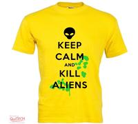 T-Shirt Keep Calm and Kill Aliens Maglietta Uomo-Donna Bianca-Colorata