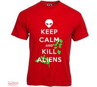 T-Shirt Keep Calm and Kill Aliens Maglietta Uomo-Donna Bianca-Colorata