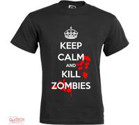 T-Shirt Keep Calm and Kill Zombies Maglietta Uomo-Donna Bianca-Colorata