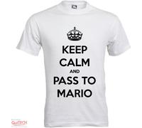 T-Shirt Keep Calm and Pass To Mario Maglietta Uomo-Donna Bianca-Colorata