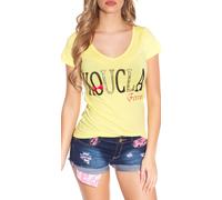 T-shirt koucla strass strappi schiena pizzo fiocco scollo v manica corta L059 .