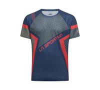 La Sportiva - T-shirt da running leggero e traspirante - Flow T-Shirt M Mountain Red/Cypress per Uomo in Poliestere Riciclato - Taglia S - Blu navy