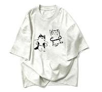 T-shirt larga maniche corte, disegno due gatti divertenti - Grigio - XL