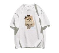 T-shirt larga maniche corte, stampa gatto soffice con berret - Grigio - XXL