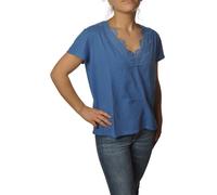 T-Shirt M/C Scollo a V con intarsio di pizzo su spalle da Donna Pink Memories C