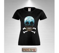 T-Shirt macabre la città morta teschio ossa alberi estate moda slim uomo donna