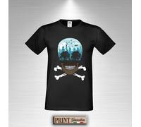 T-Shirt macabre la città morta teschio ossa alberi estate moda slim uomo donna