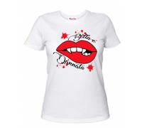 t-shirt maglia bianca donna scritta bella e dannata bocca rossa