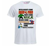 t-shirt maglia bianca uomo scritta iron man hulk superman batman compleanno