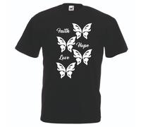 T-shirt maglia cotone donna nera con disegno farfalla farfalle faith hope love