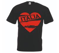 T-shirt maglia cotone donna uomo nera scritta italia cuore rosso