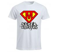 T-shirt maglia donna bianca scritta super maestra idea regalo anno scuola