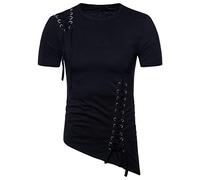 t Shirt Maglia Maglietta Magliette Camicia Uomo O-Collo Cerniera Modello Casual Moda Risvolto Manica Corta (M,Nero)