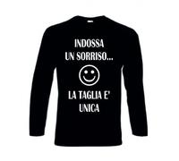 T-SHIRT MAGLIA MANICA LUNGA COTONE NERA "INDOSSA UN SORRISO LA TAGLIA E UNICA"