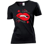 t-shirt maglia nera donna disegno bocca rossa scritta bella e dannata