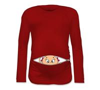 T Shirt Maglia Premaman Bimba Che Esce dalla Zip Rossa M Manica Corta