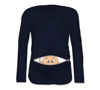 T Shirt Maglia Premaman Bimbo Che Esce dalla Zip Bianca Blu M - Manica Lunga