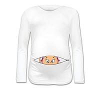 T Shirt Maglia Premaman Bimbo Che Esce dalla Zip Bianca M Manica Corta