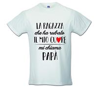 T-Shirt Maglia Uomo Idea Regalo per Il Papa' Chi Ha Rubato Il Mio Cuore M Bianca