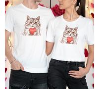 T-shirt maglietta abbinata gatto che tiene il cuore idee outfit San...