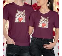 T-shirt maglietta abbinata gatto che tiene il cuore idee outfit San...