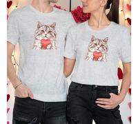 T-shirt maglietta abbinata gatto che tiene il cuore idee outfit San...