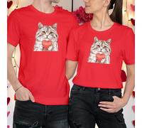 T-shirt maglietta abbinata gatto che tiene il cuore idee outfit San...