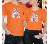 T-shirt maglietta abbinata gatto che tiene il cuore idee outfit San...