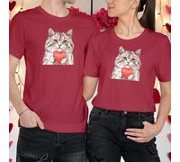 T-shirt maglietta abbinata gatto che tiene il cuore idee outfit San...