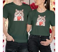 T-shirt maglietta abbinata gatto che tiene il cuore idee outfit San...