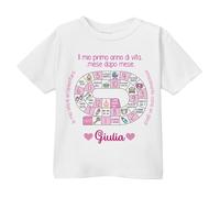 T-Shirt Maglietta Bimba Il Mio Primo Anno di Vita, Personalizzata con Nome! Gioco tabellone Primi Passi Bebè! Primo Compleanno! (Taglia 1 Anno)