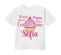 T-Shirt Maglietta Bimba Il Mio Primo Super Dolce Compleanno 1 Anno, Muffin Cupcake Dolcino Rosa! Personalizzata con Nome! (1 Anno)