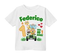 T-Shirt Maglietta Bimbo Bimba Primo Compleanno Adesso Ho 1 Anno! Personalizzata con Nome! Animali Safari Giungla! (Taglia 1-2 Anni Come da Tabella)