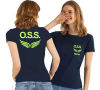 T- Shirt Maglietta Blu Operatore Socio Sanitario OSS Donna con Logo, Personalizzata con il tuo nome Gratuito (Blu ali in su verde, XXL)