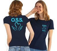 T- Shirt Maglietta Blu Operatore Socio Sanitario OSS Donna con Logo, Personalizzata con il tuo nome Gratuito (Blu cuore mani celeste, XXL)