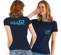 T- Shirt Maglietta Blu Operatore Socio Sanitario OSS Donna con Logo, Personalizzata con il tuo nome Gratuito (Blu oss in linea celeste, S)