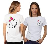 T- Shirt Maglietta Donna con Logo Infermiera Nurse, Personalizzata con Il Tuo Nome Gratuito (L, Bianco)