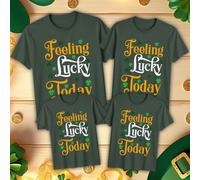 T-shirt maglietta Feeling Lucky Today Family Funny St. Patrick's Day verde...