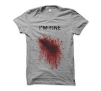 T-Shirt Maglietta I'm Fine Spiritosa Zombie Costume Macchia Sangue Uomo Happy