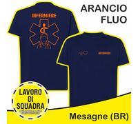 T-Shirt Maglietta INFERMIERE NEW ARANCIONE FLUO Ospedale Soccorso Reparto Pronto