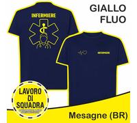 T-Shirt Maglietta INFERMIERE NEW GIALLO FLUO Ospedale Soccorso Reparto Pronto