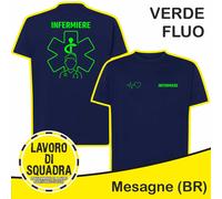 T-Shirt Maglietta INFERMIERE NEW VERDE FLUO Ospedale Soccorso Reparto Pronto