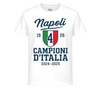 T-Shirt Maglietta Manica Corta Napoli Celebrativa Campioni d'Italia 2024-2025, Scudetto Numero 4 (IT, Testo, S, Regular, Regular, Bianco)