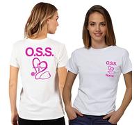 T- Shirt Maglietta Operatore Socio Sanitario OSS Donna con Logo, Personalizzata con Il Tuo Nome Gratuito (Bianca ECG 1 Fucsia, M)