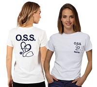 T- Shirt Maglietta Operatore Socio Sanitario OSS Donna con Logo, Personalizzata con Il Tuo Nome Gratuito (Bianca ecg 1 Blu, L)