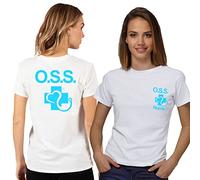 T- Shirt Maglietta Operatore Socio Sanitario OSS Donna con Logo, Personalizzata con Il Tuo Nome Gratuito (Bianca Croce Cuore Celeste, L)