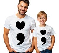 T-Shirt Maglietta Uomo E Bambini Cuore e Punto E virgola Sensibilizzazione...