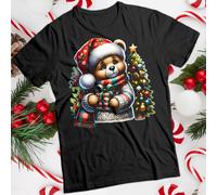 T-shirt maglietta uomo e donna Natale accogliente orso con cappello di...
