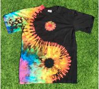 T-SHIRT MAGLIETTA Yin Yang nera rainbow Tie Dye arcobaleno handmade uomo donna