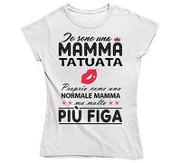 T Shirt Mamma Tatuata, Maglietta Donna alla Moda Io Sono Una Mamma Tatuata, Regalo Mamma Originale, Idea Regalo Mamma con Tatuaggi (M, Bianco)